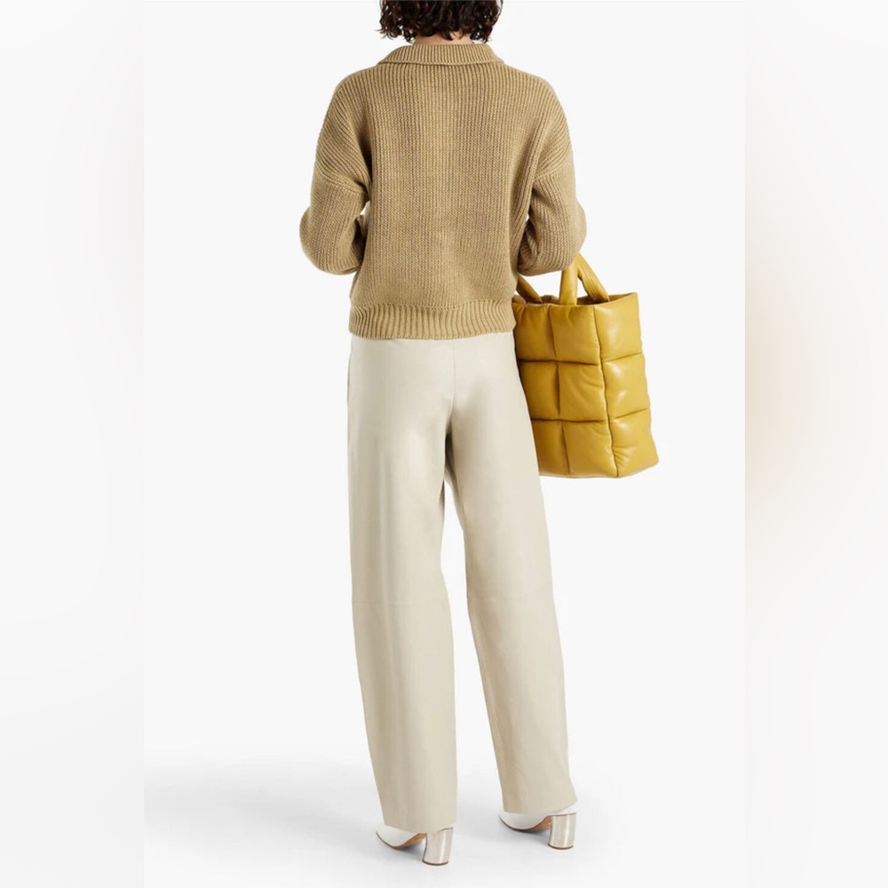 NWT Theory Pleated Leather Straight Leg Pant in Pale Stone - Picture 2 of 11